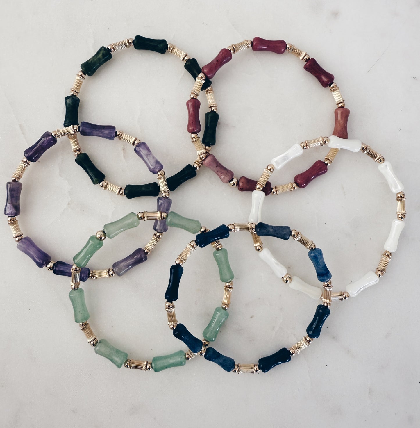 14k Gold Filled Beads & Bamboo Gemstone Bracelet + More Colors