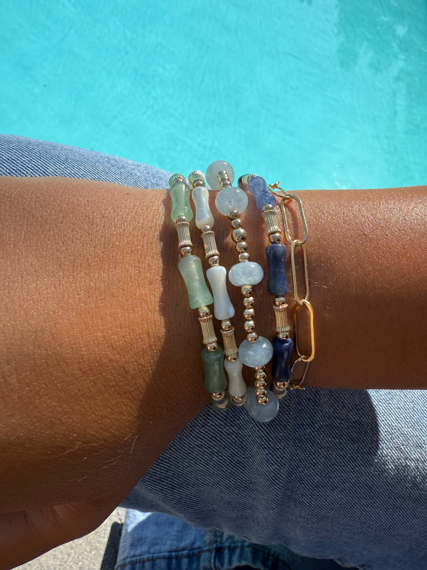 14k Gold Filled Beads & Bamboo Gemstone Bracelet + More Colors