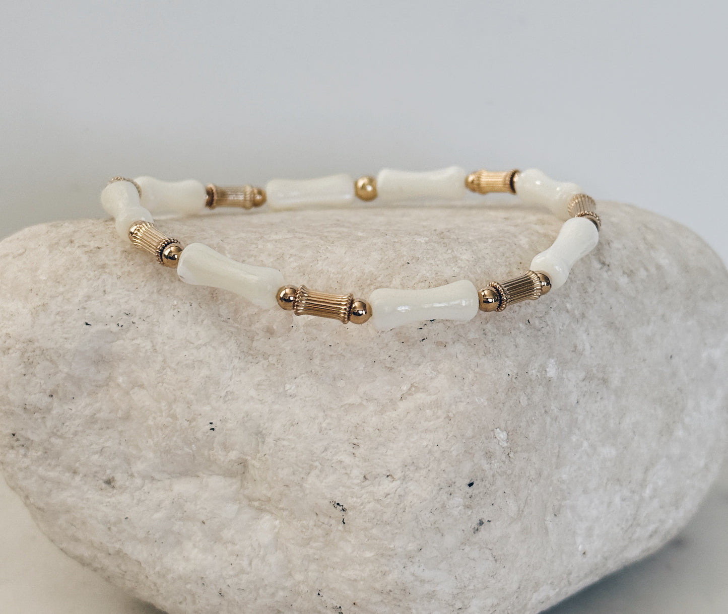 14k Gold Filled Beads & Bamboo Gemstone Bracelet + More Colors