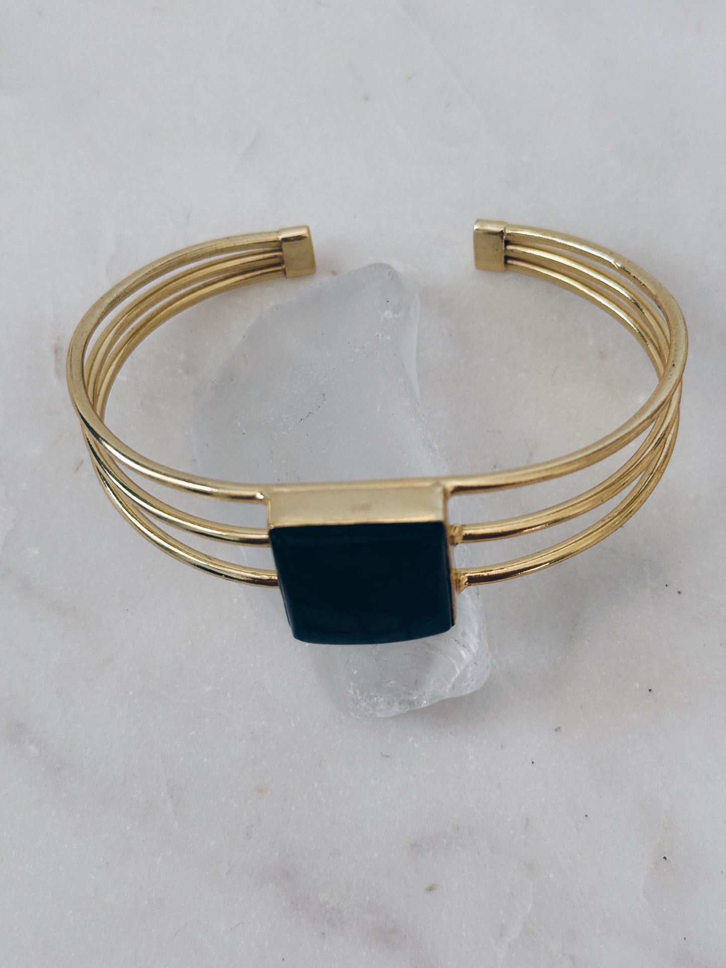 Gold Layered Square Labradorite Gemstone Bangle Bracelet