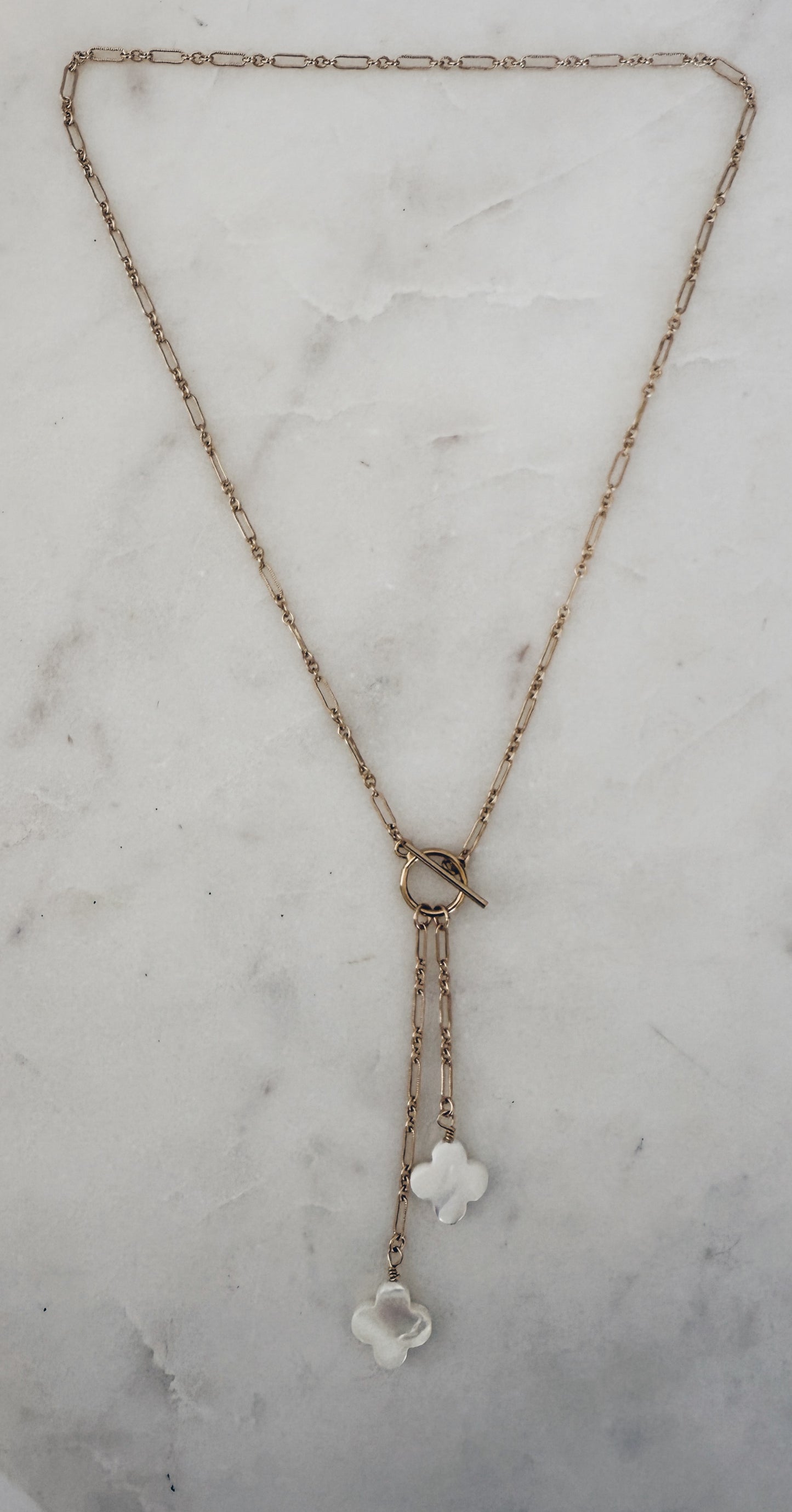 14k Gold Filled Clover Pearl Toggle Necklace