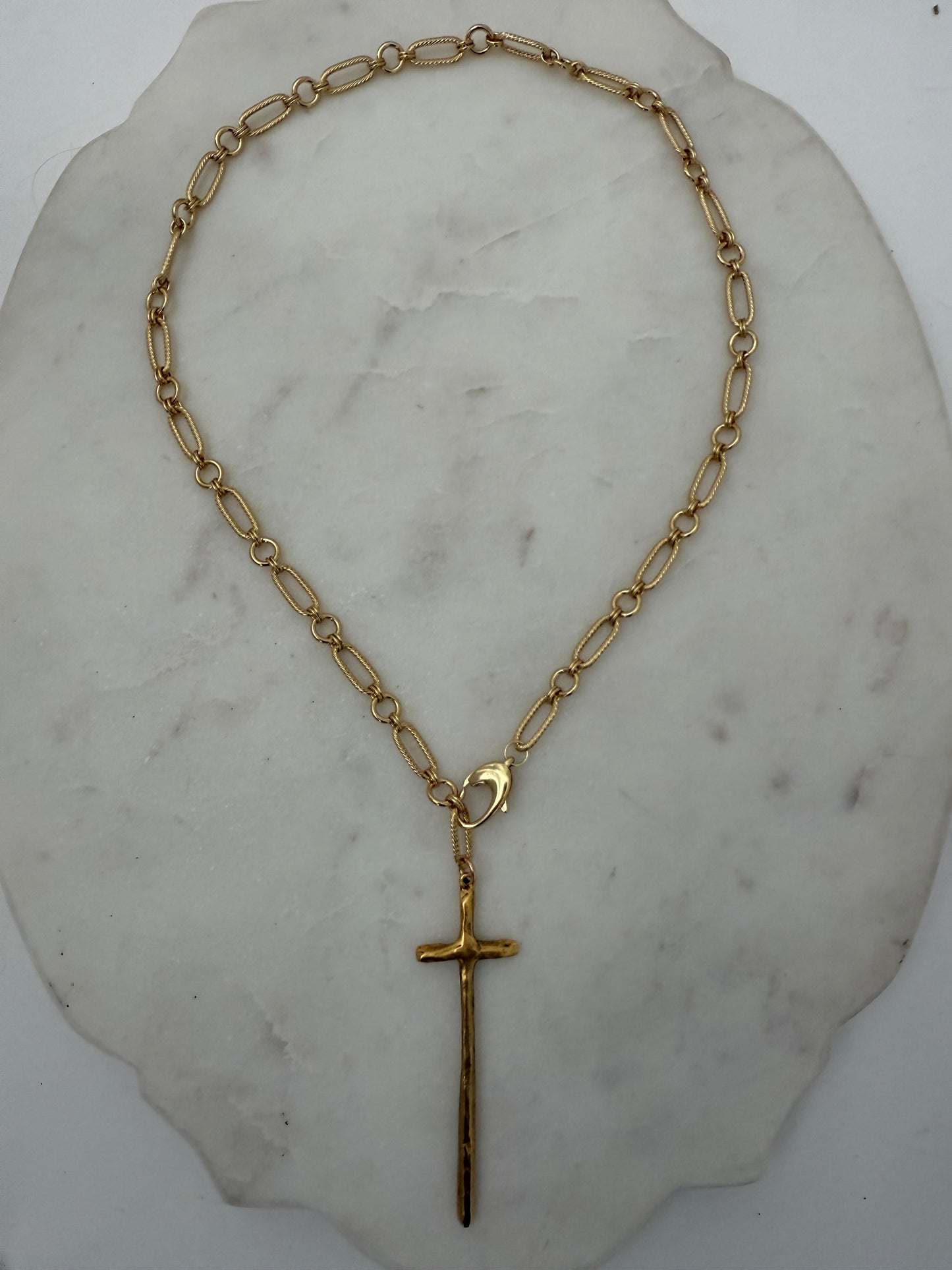 Gold Chunky Textured Chain & Hammered Cross + More Options