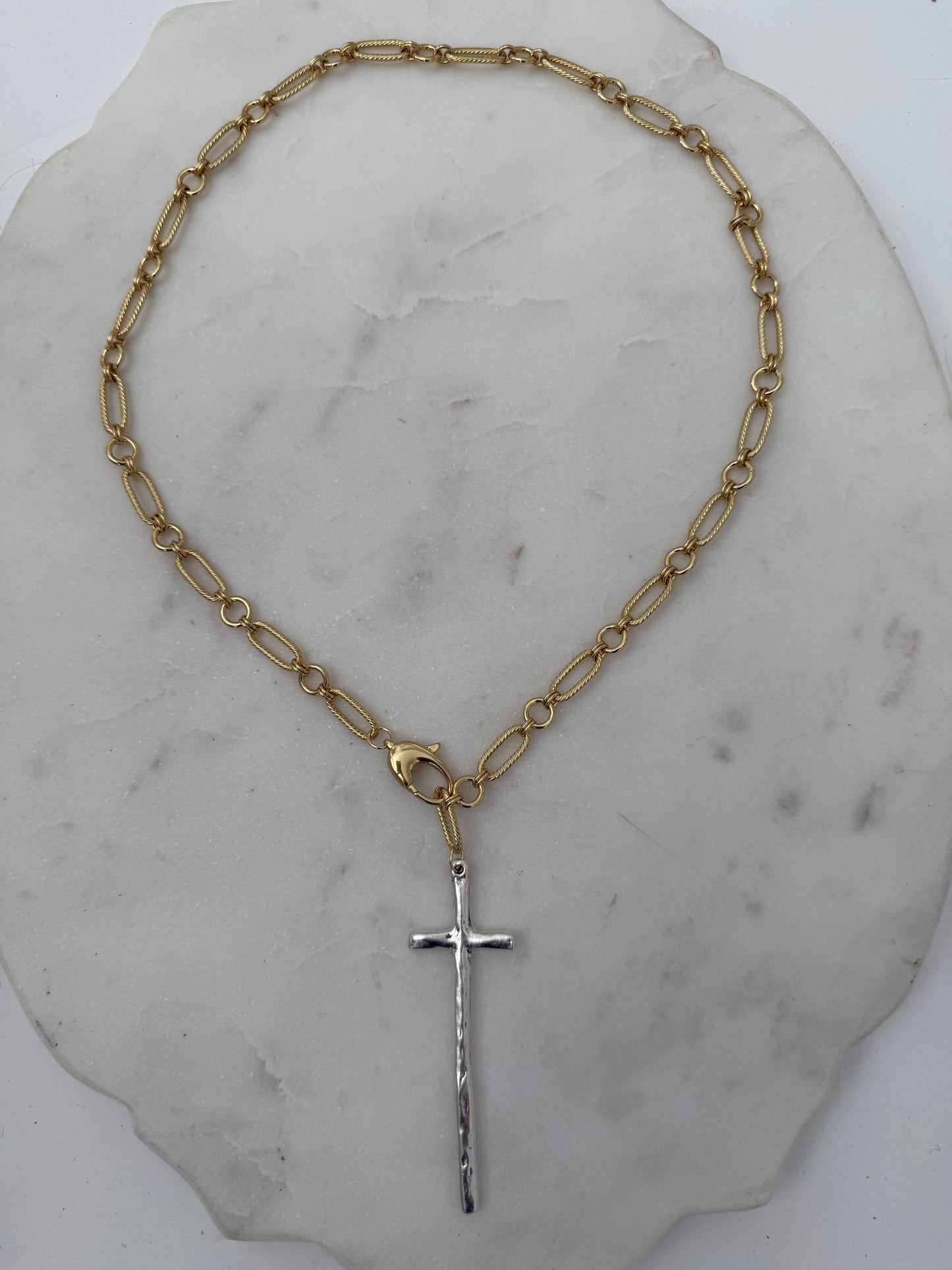 Gold Chunky Textured Chain & Hammered Cross + More Options