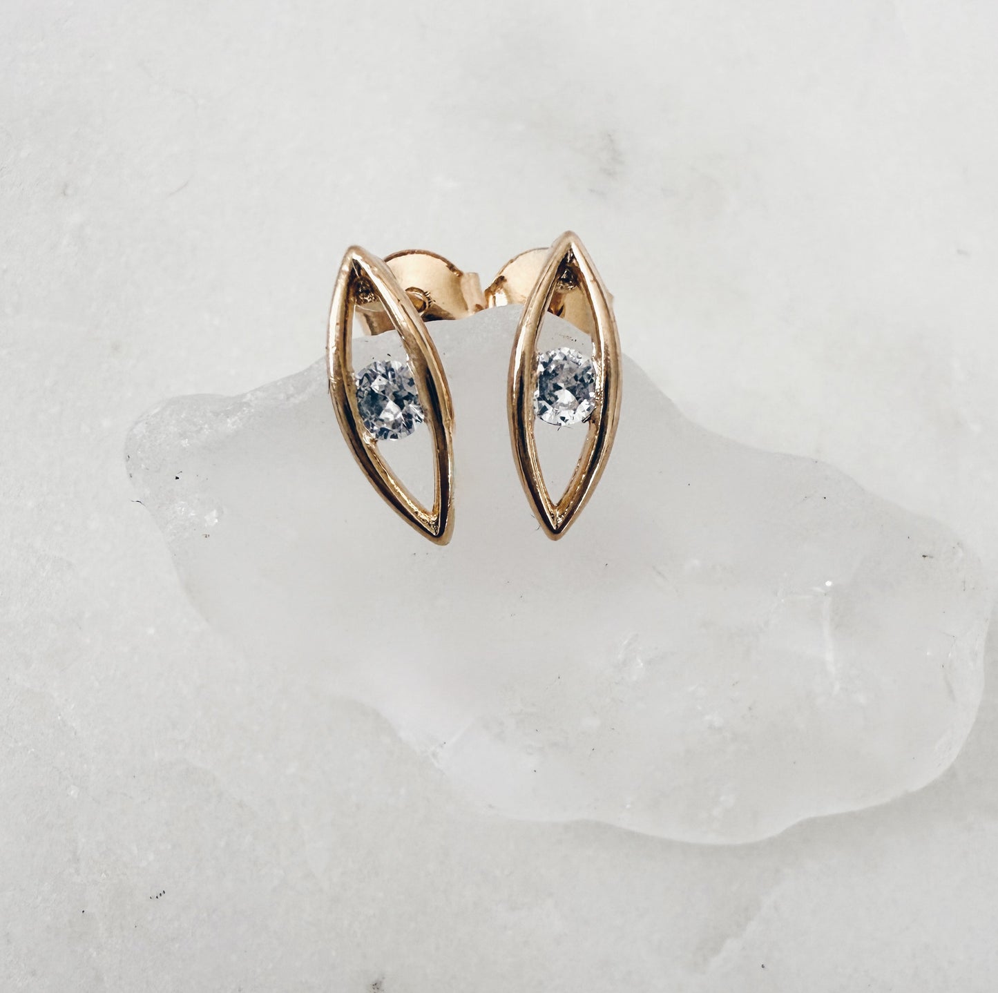 Gold CZ Open Evil Eye Stud Earrings