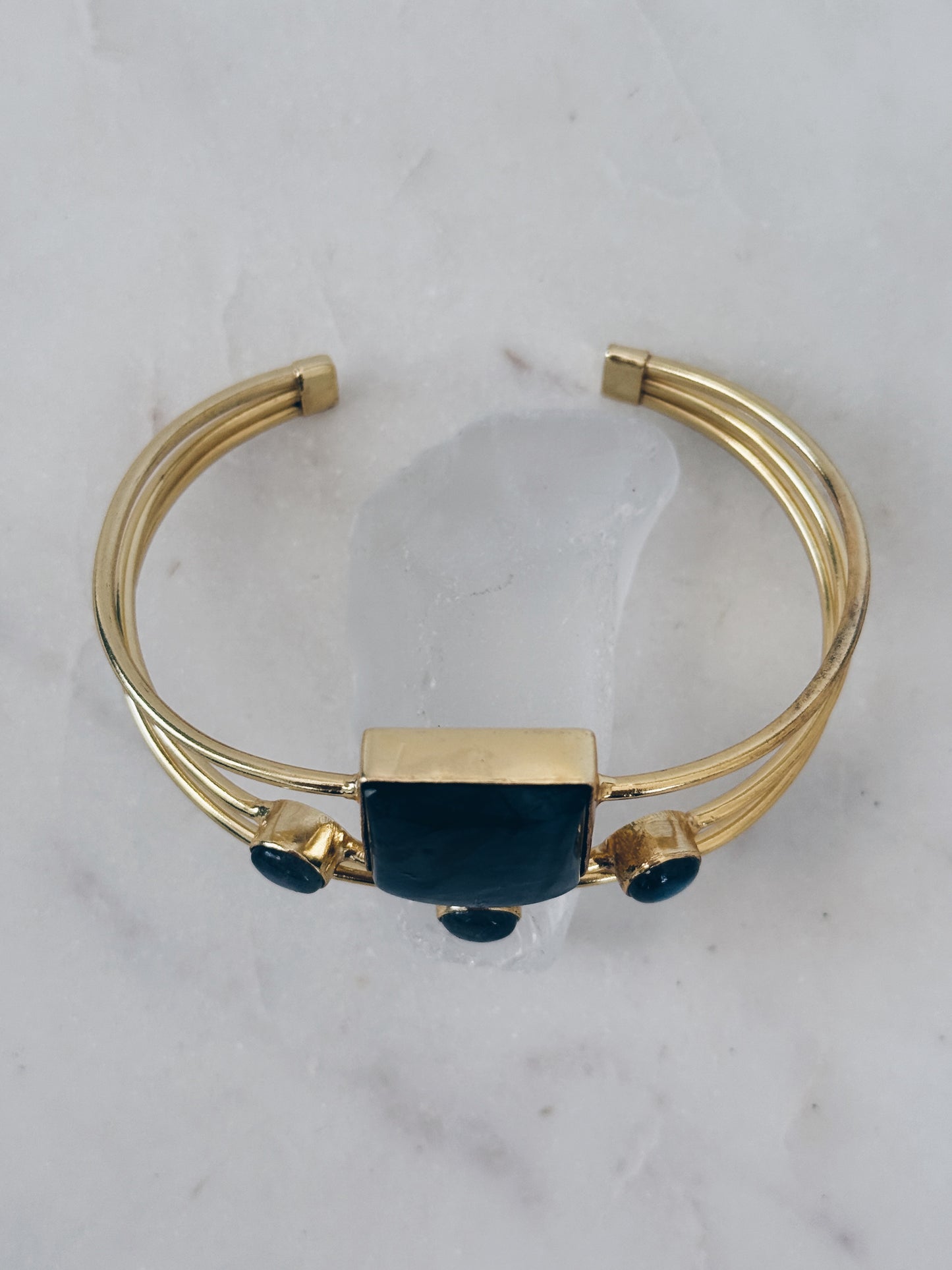 Layered Gold Labradorite Gemstone Bangle Bracelet