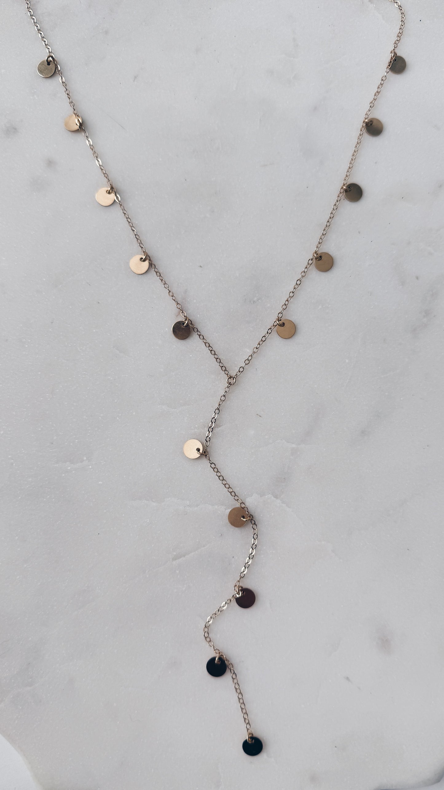 14k Gold Filled Sequin Y Necklace