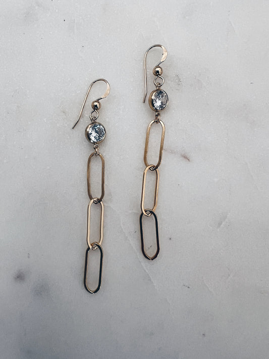 14k Gold Filled Drop Chain & CZ Earrings