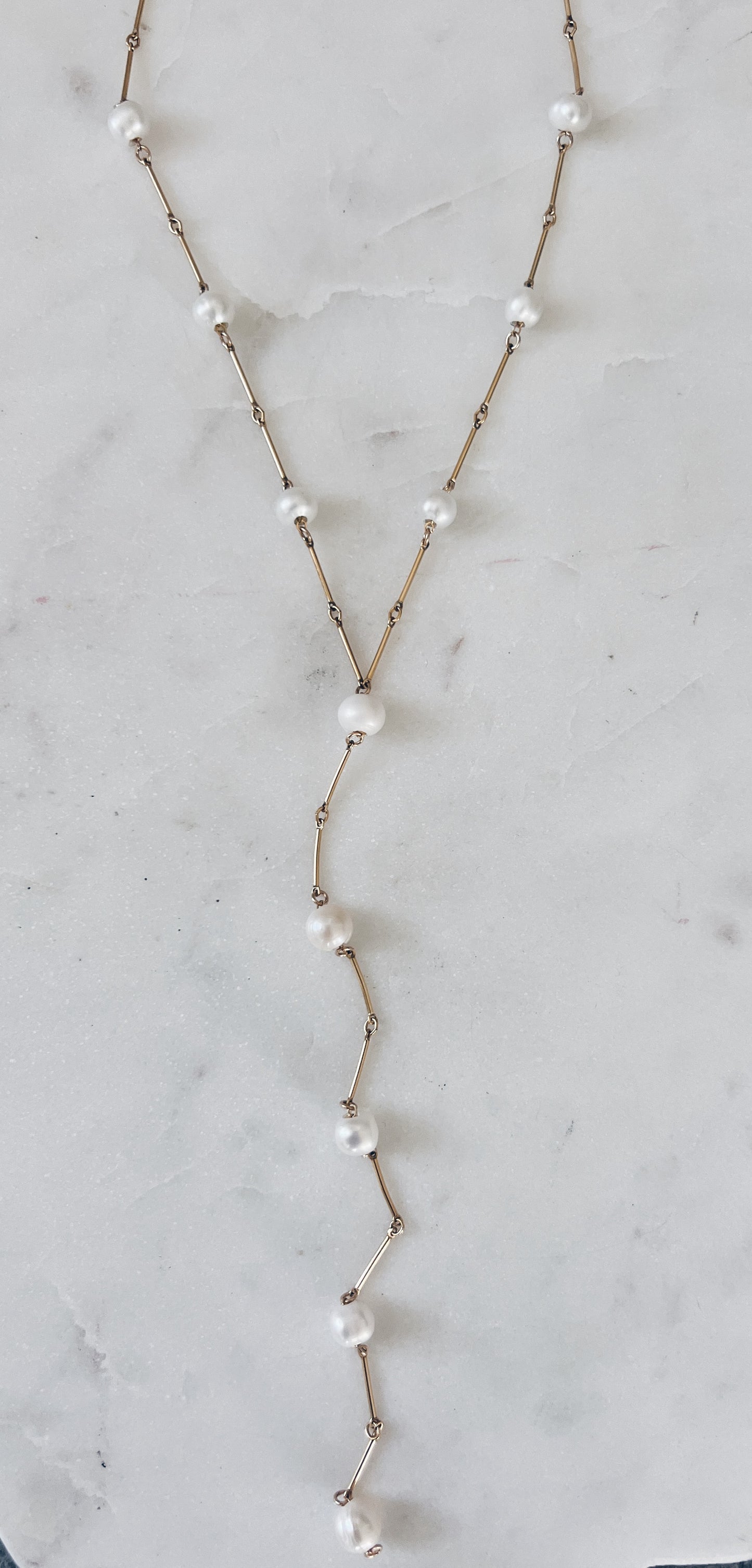14k Gold Filled Pearl & Bar Y Necklace