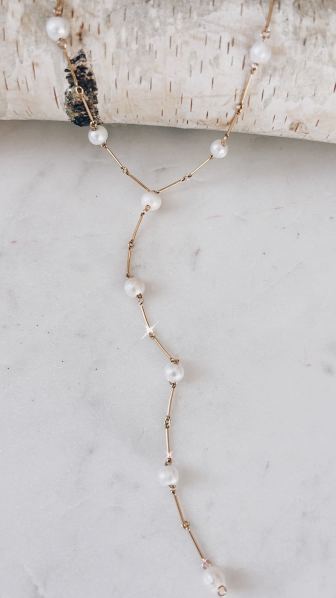 14k Gold Filled Pearl & Bar Y Necklace