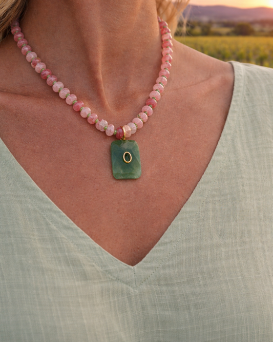 Strawberry & Jade Gemstone Pendant Necklace | Coastal Gem Collection