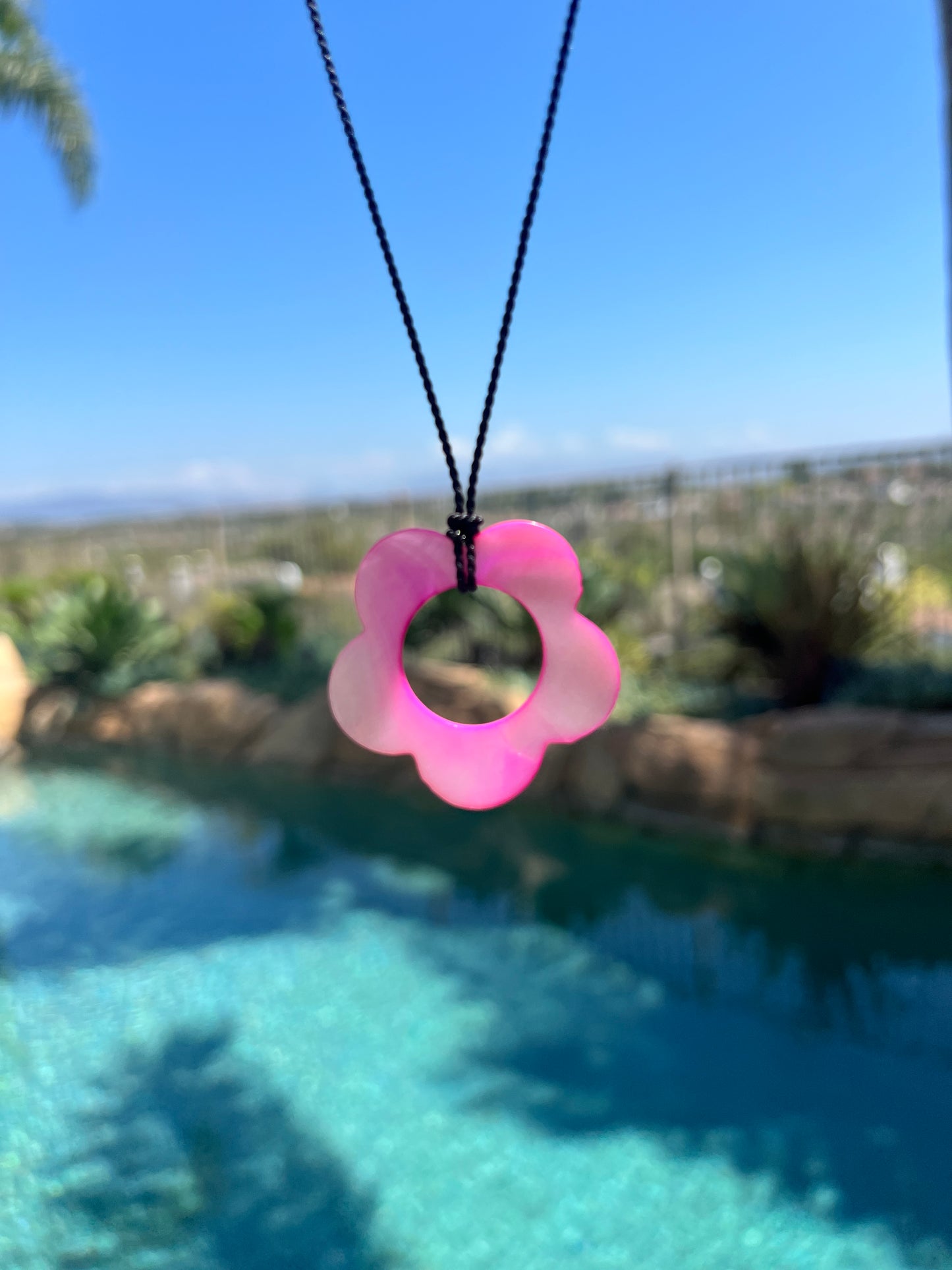 Pink Flower Shell Cord Choker