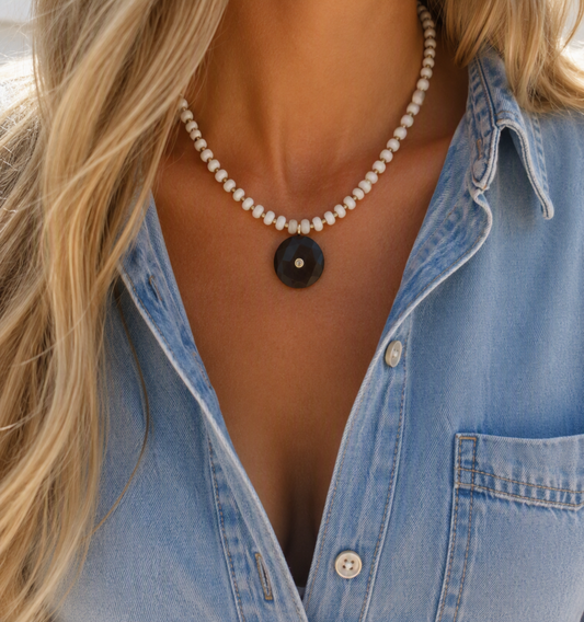 White Jade & Tiger's Eye Gemstone Pendant Necklace | Coastal Gem Collection