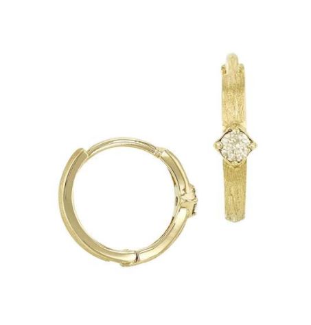 Brushed 14k Solid Gold Diamond Huggie Hoops