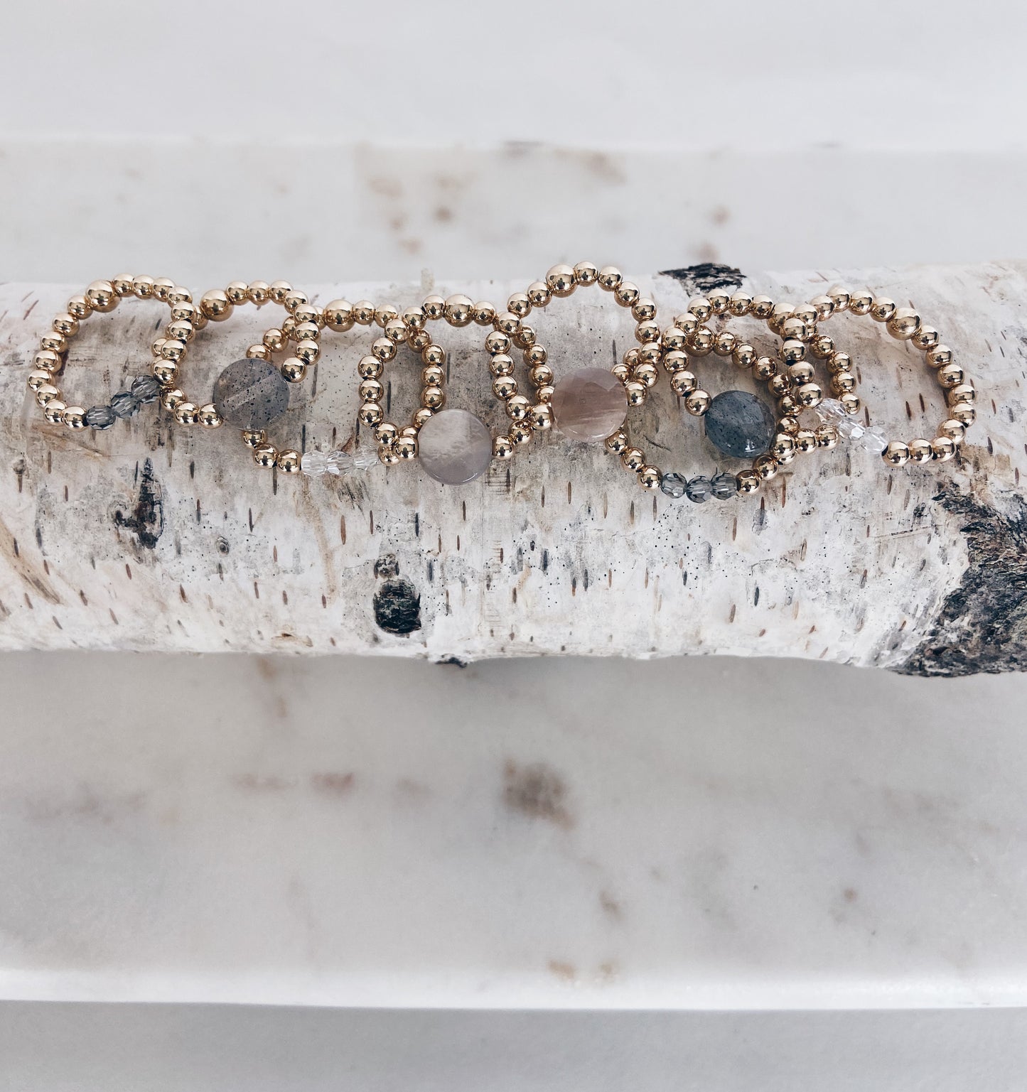 14k Gold Fill Beaded & Moonstone Coin Ring