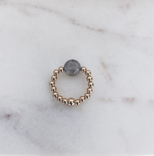 14k Gold Fill Beaded & Labradorite Coin Ring