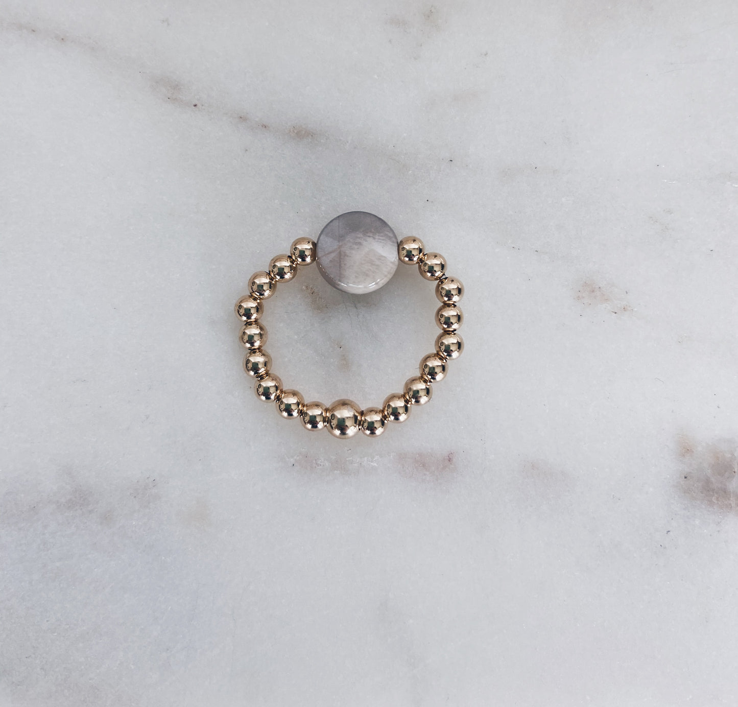 14k Gold Fill Beaded & Moonstone Coin Ring