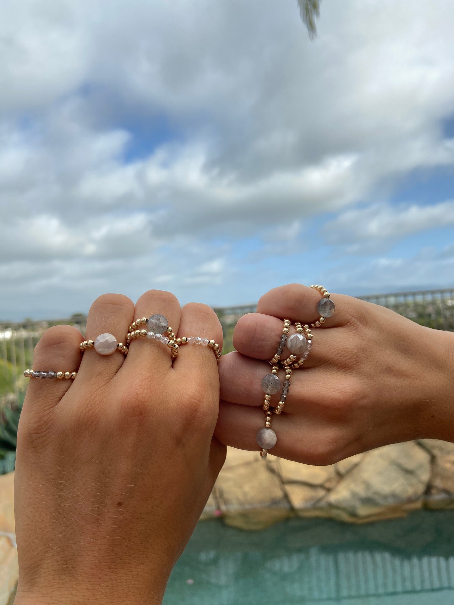 14k Gold Fill Beaded & Moonstone Coin Ring