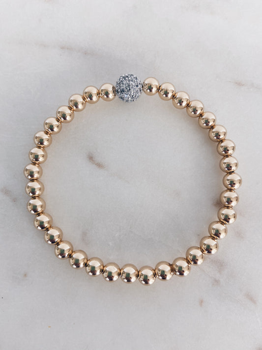14k Gold Filled & Sterling Silver Pave Ball Bracelet