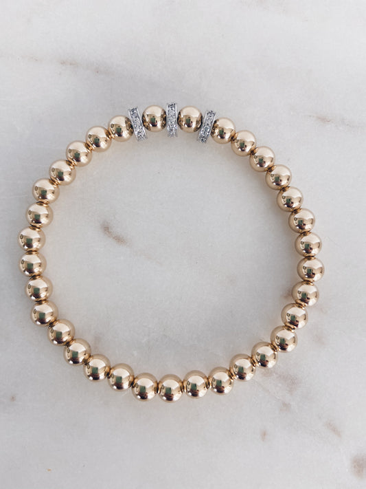 14k Gold Filled & Trio Sterling Silver Pave Beads Bracelet
