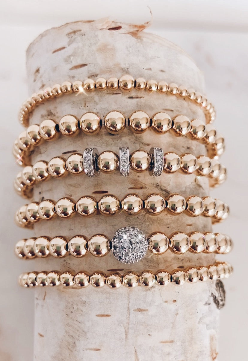 14k Gold Filled & Trio Sterling Silver Pave Beads Bracelet