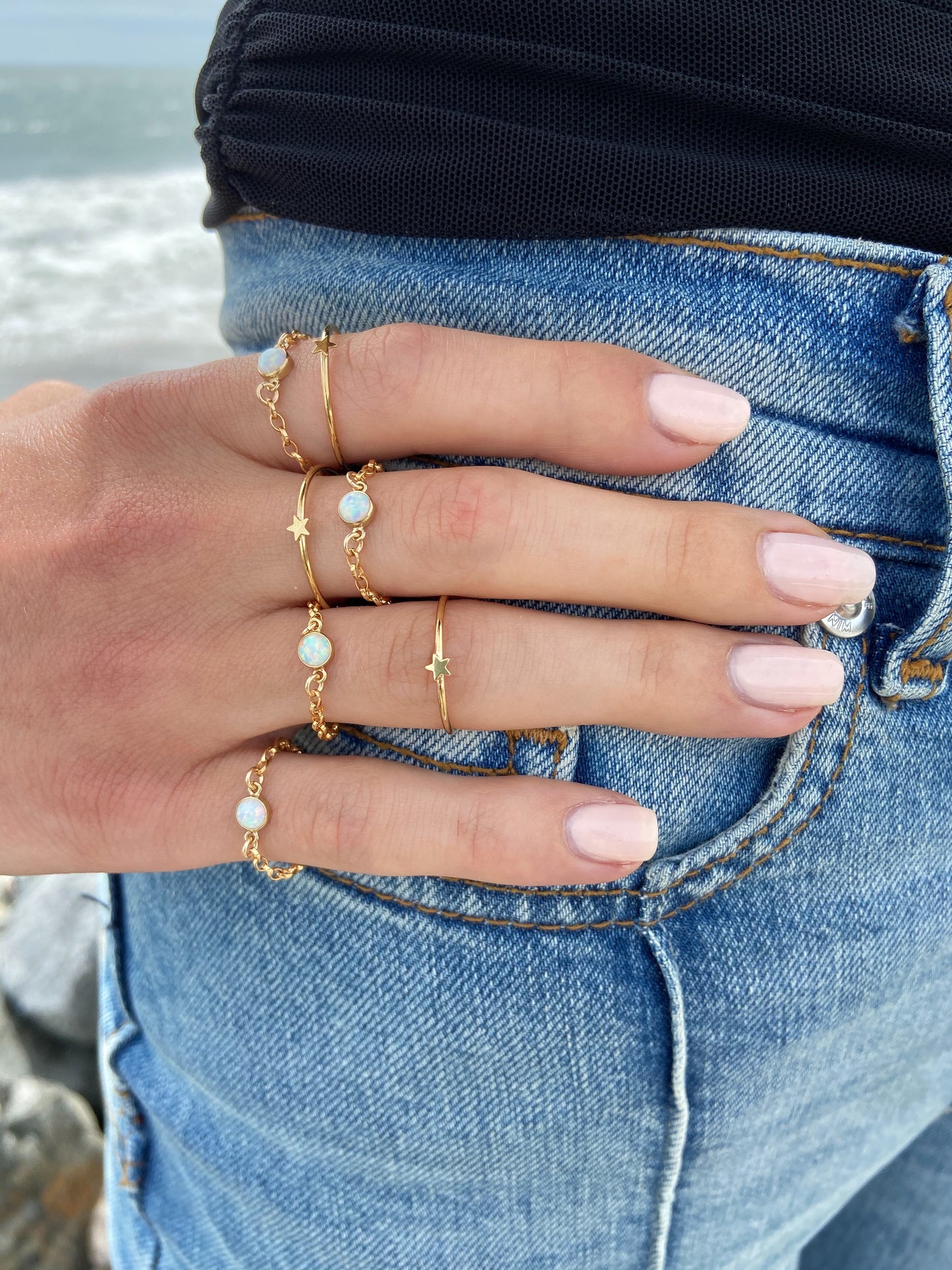 14k Gold Fill Chain & Opal Ring
