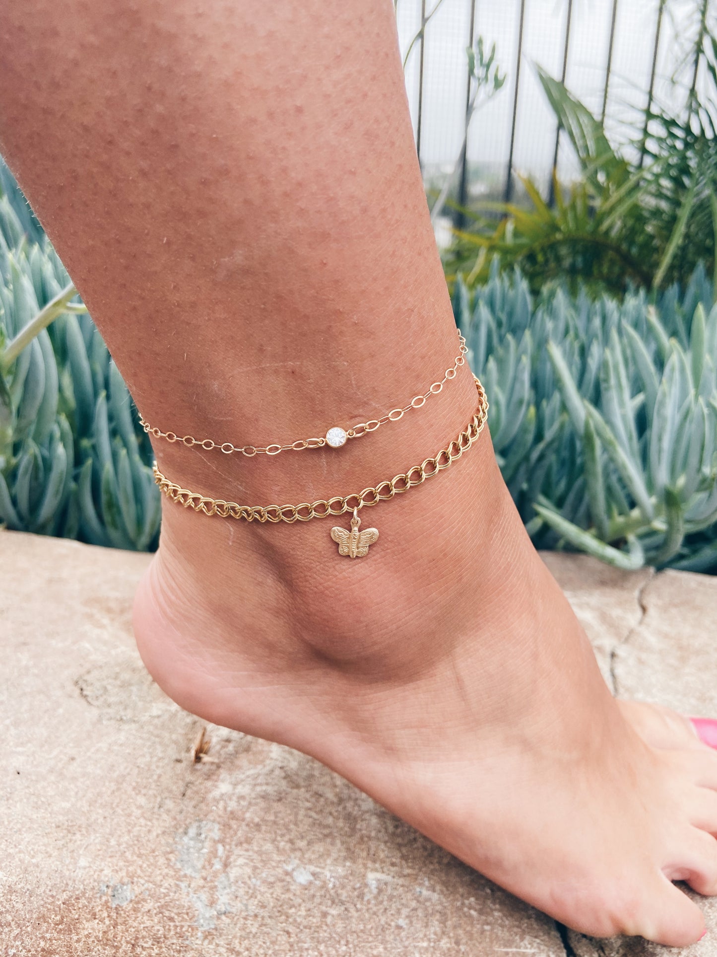 14k Gold Filled Butterfly Anklet
