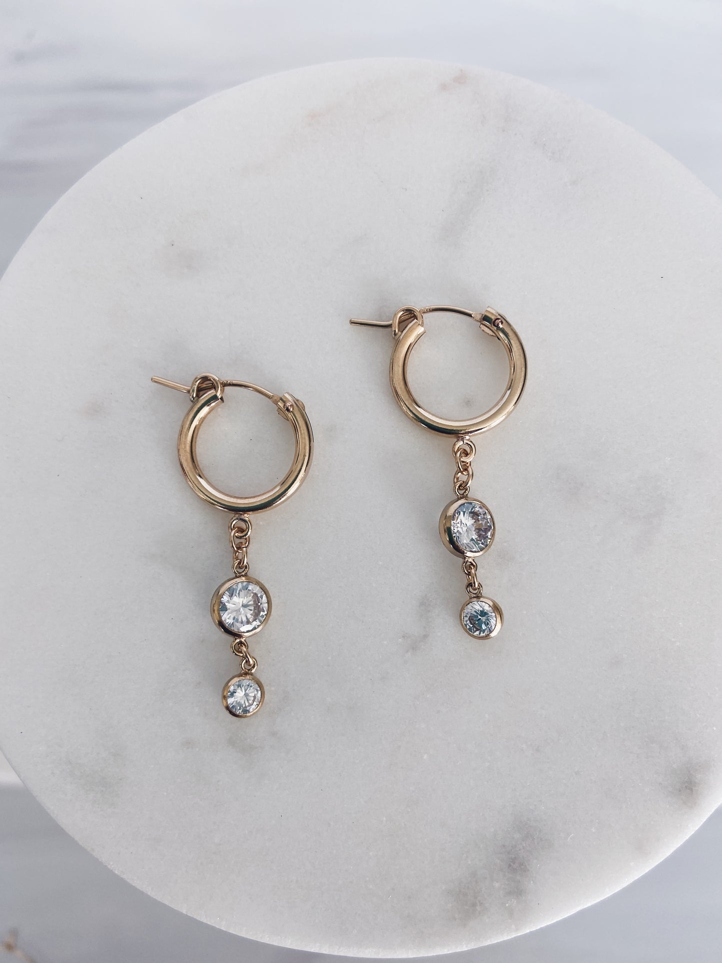 14k Gold Filled Double CZ Huggie Hoops