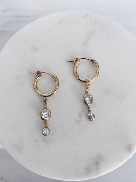 14k Gold Filled Double CZ Huggie Hoops