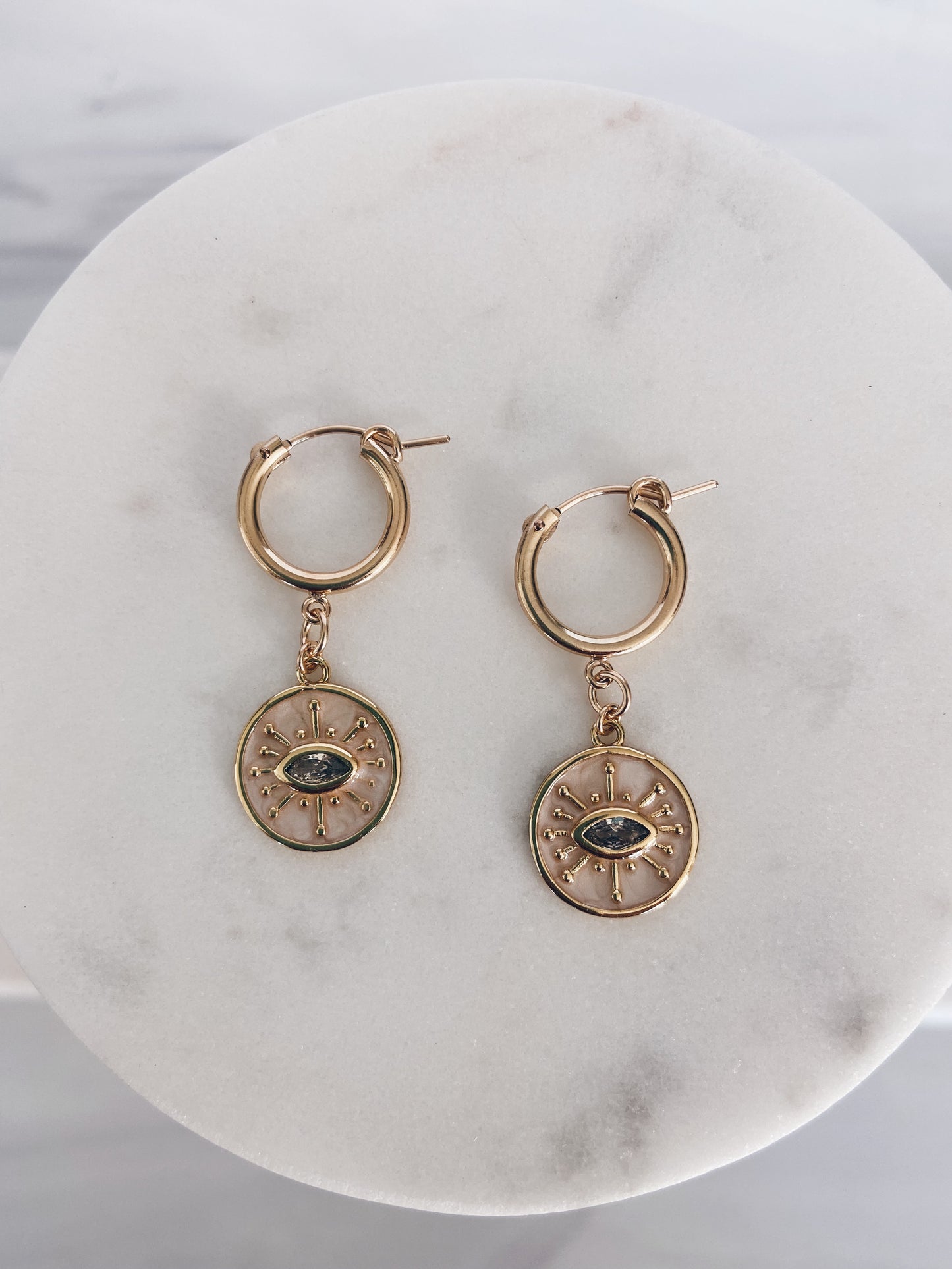 14k Gold Filled Evil Eye CZ Huggie Hoops