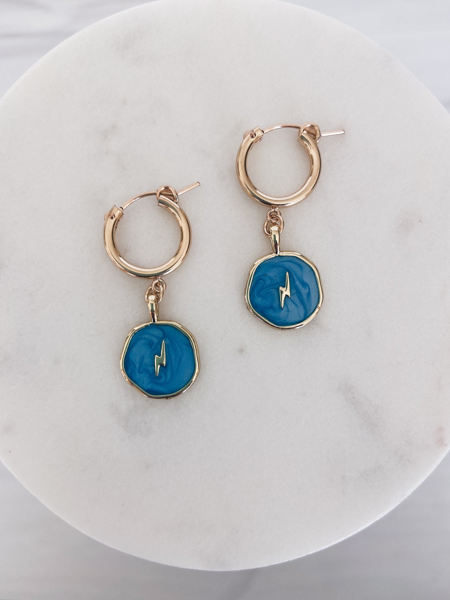 14k Gold Filled Enamel Charm Huggie Hoops