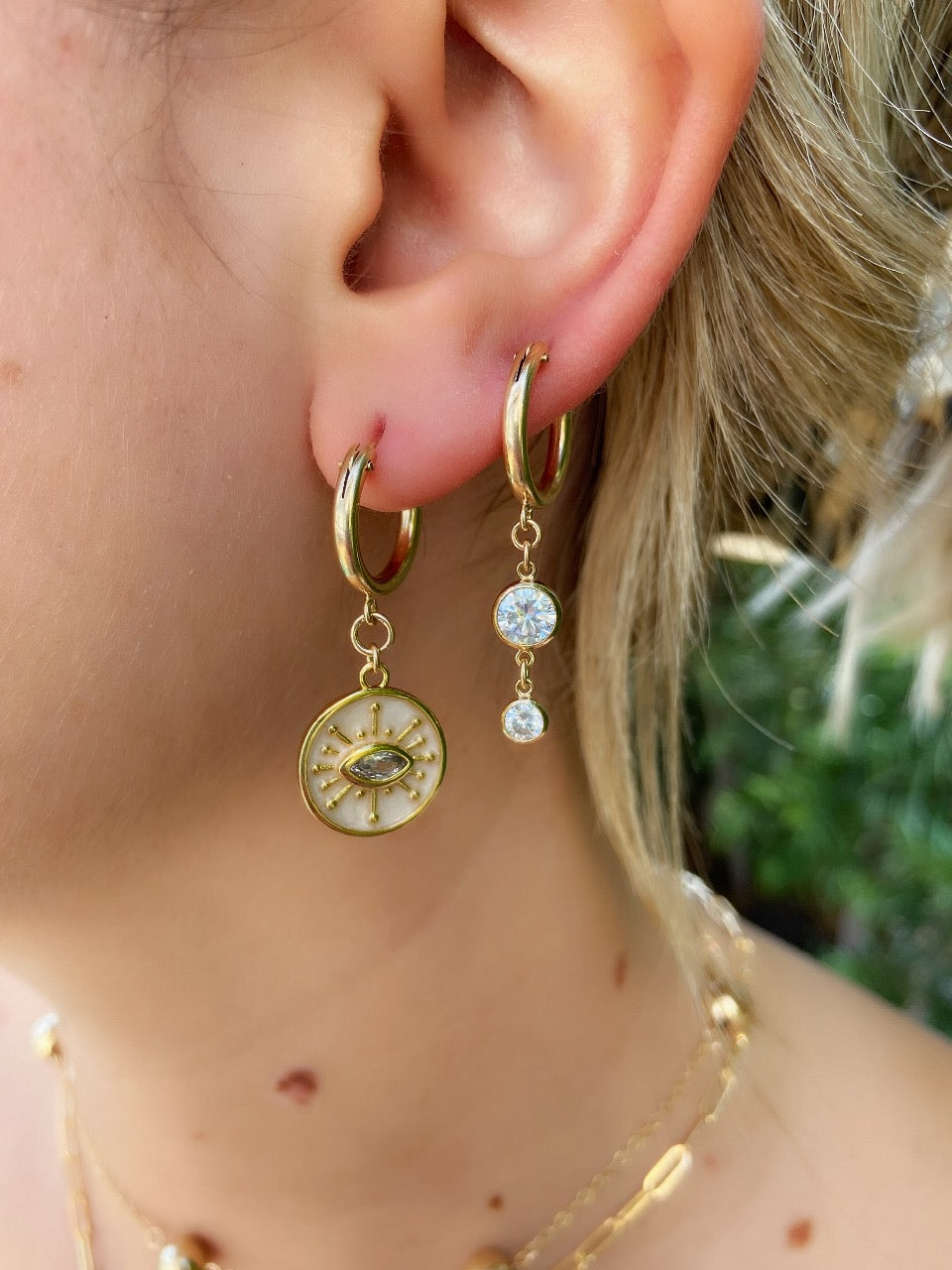 14k Gold Filled Double CZ Huggie Hoops