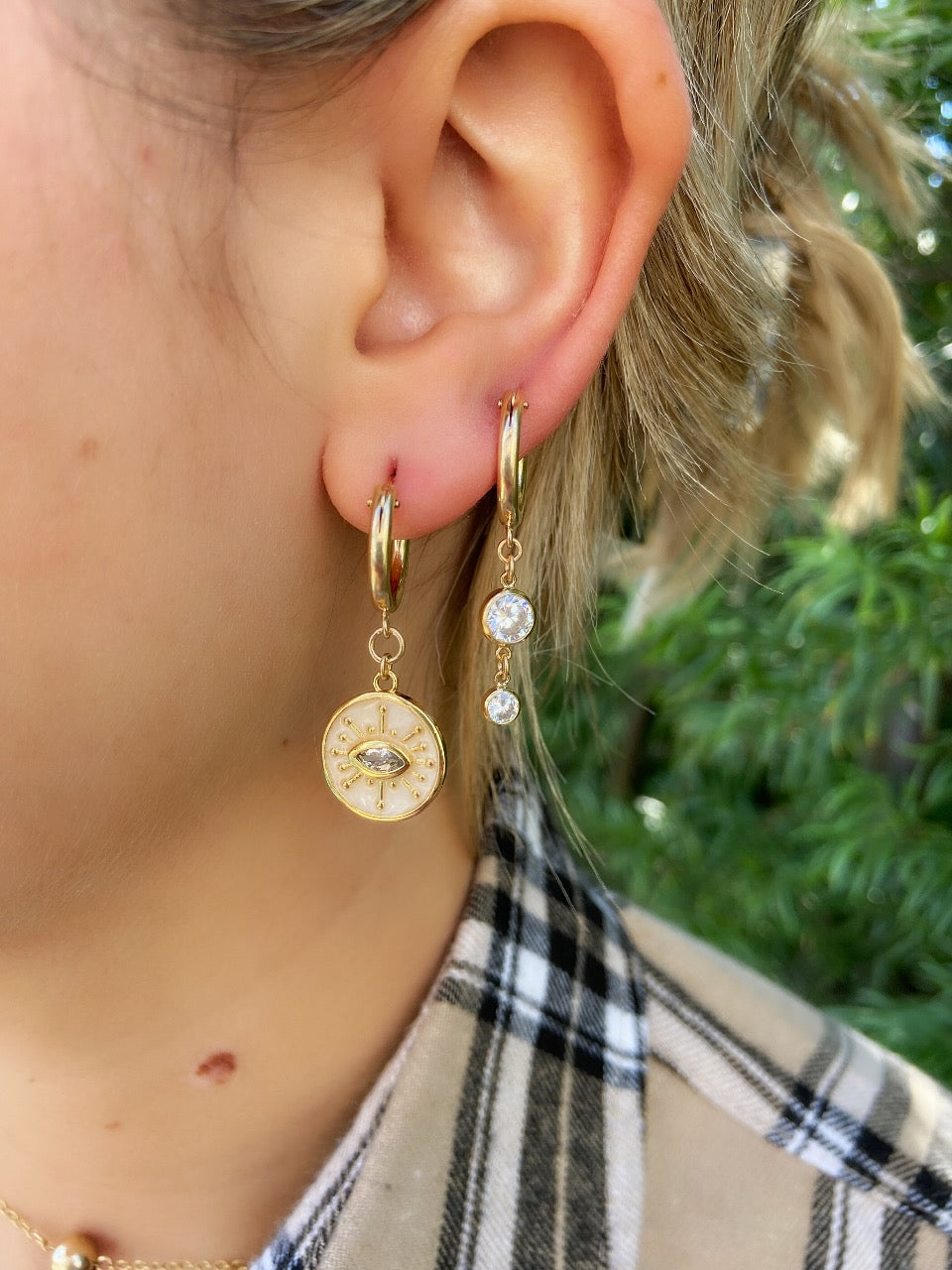 14k Gold Filled Evil Eye CZ Huggie Hoops