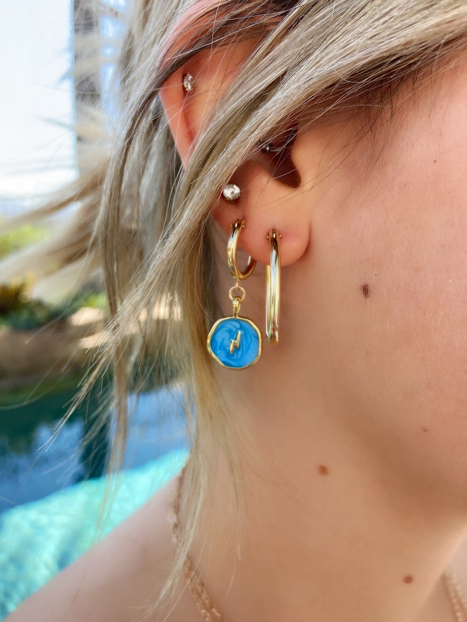 14k Gold Filled Enamel Charm Huggie Hoops