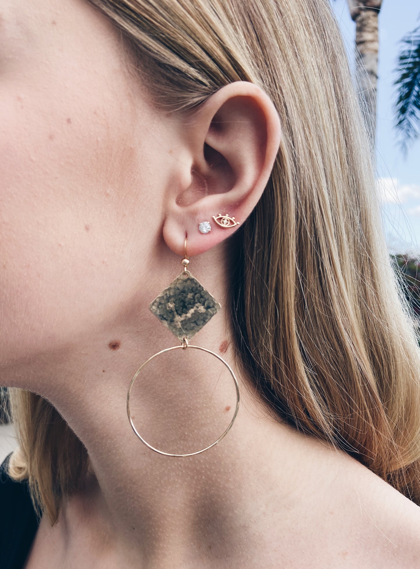 Hammered Rhombus Hoop Earrings