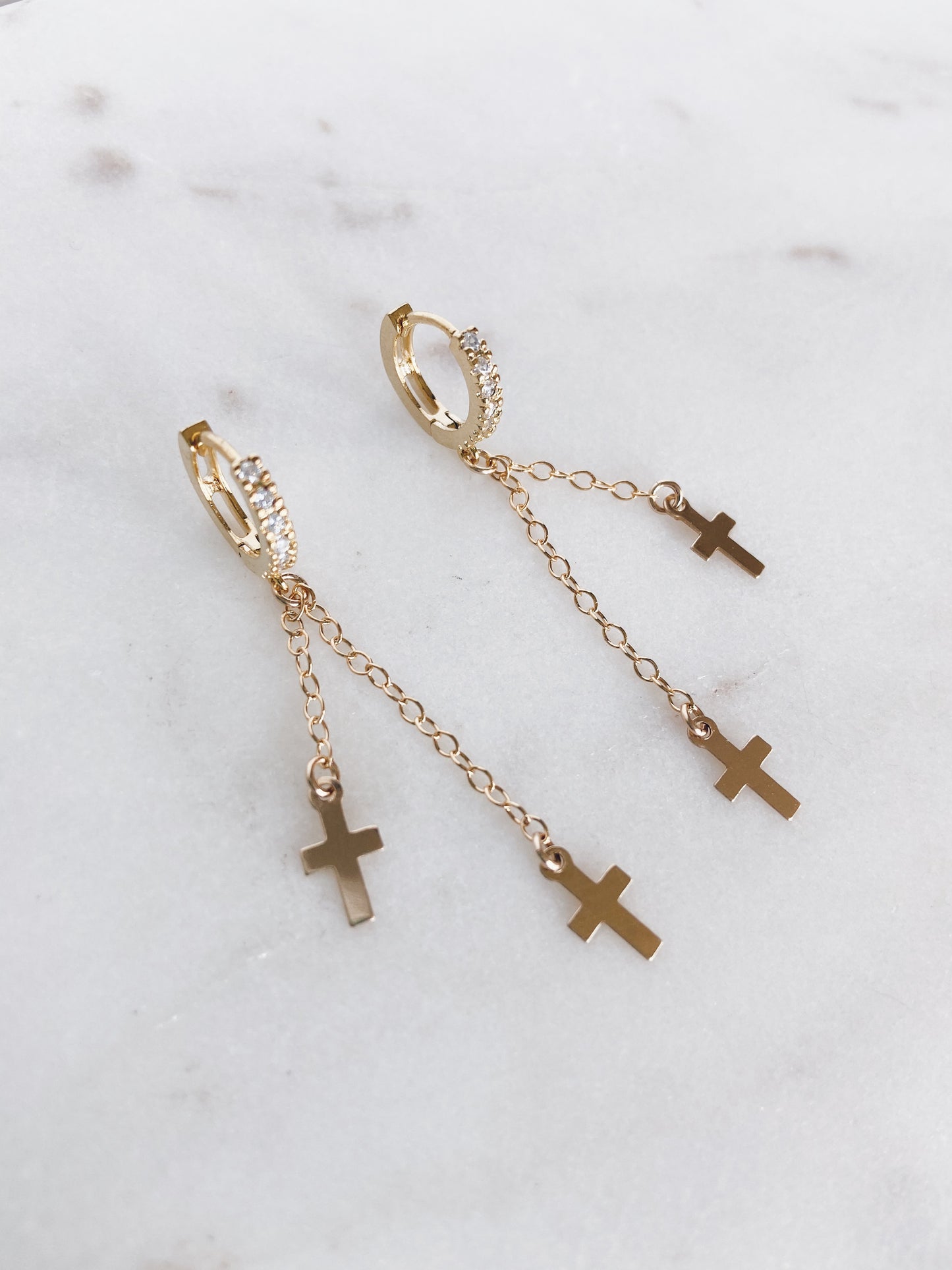 Gold CZ Huggie Hoops & Cross Drops