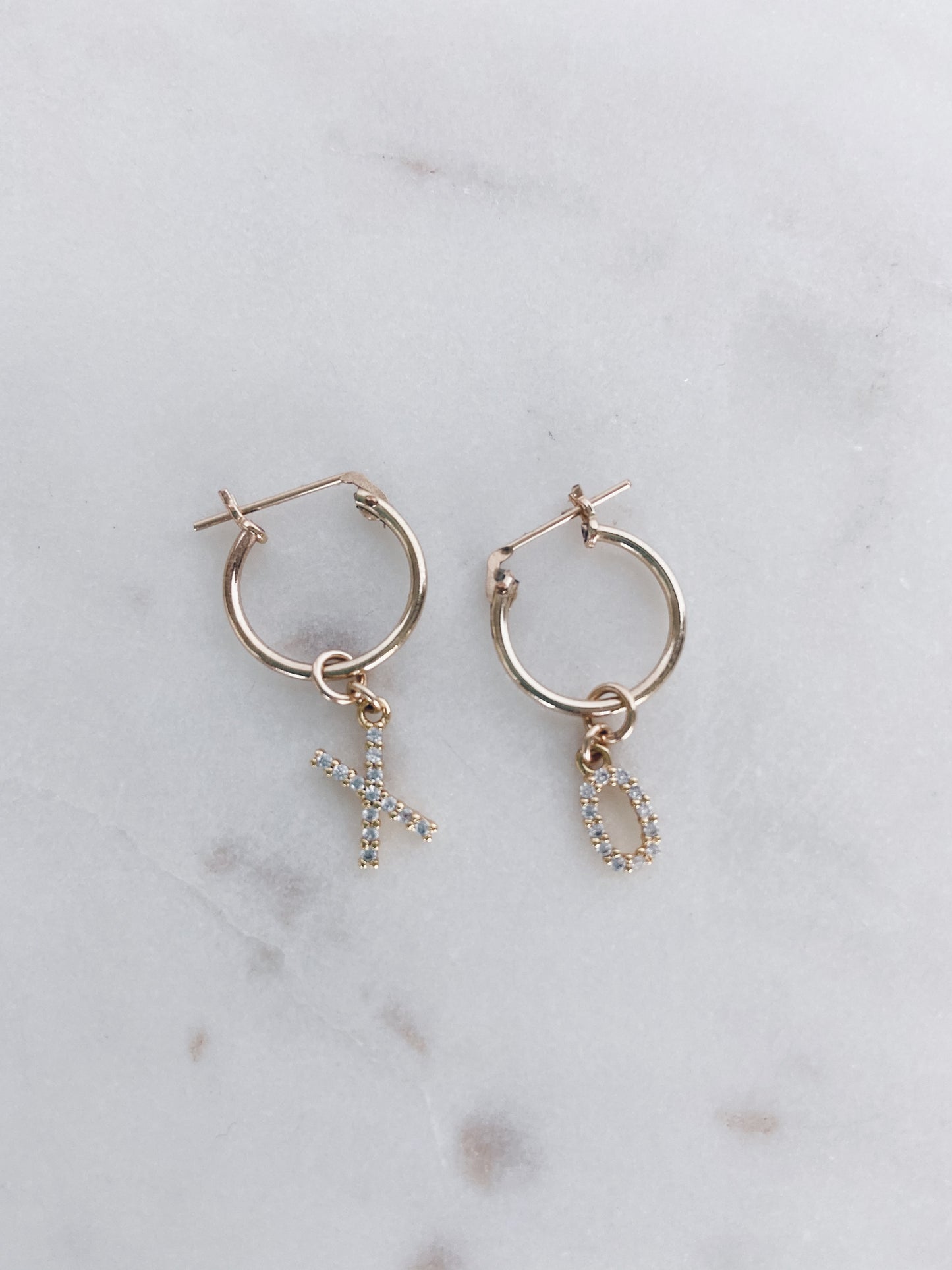 14k Gold Filled Huggie Hoops w/ CZ XO's