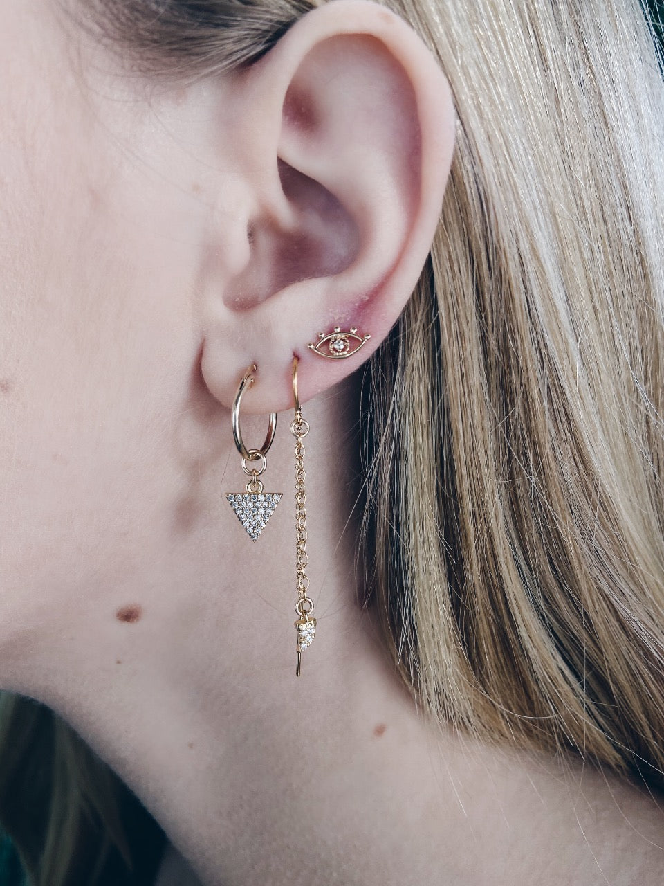 14k Gold Evil Eye Diamond Stud Earrings