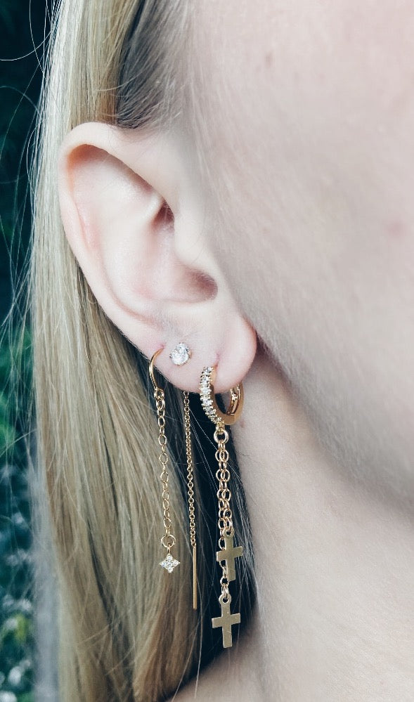 Gold CZ Huggie Hoops & Cross Drops