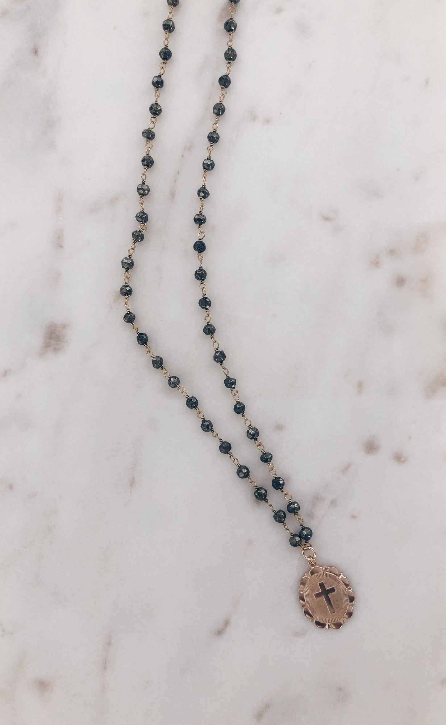 Rosary Gemstone Cross Coin Necklace + More Options