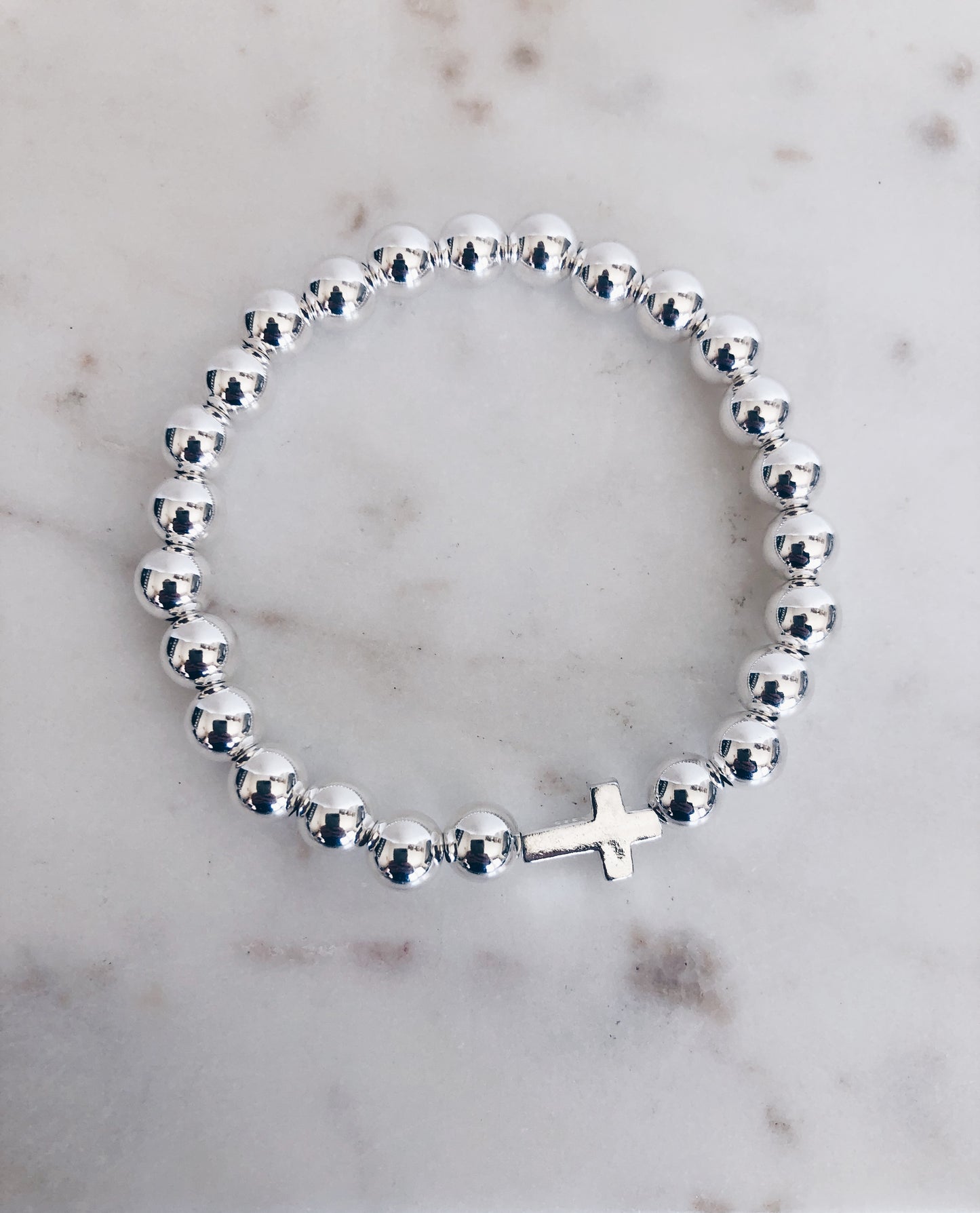 Sterling Silver Cross and Beaded Bracelet