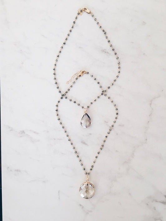 Champagne Crystal Rosary Necklace