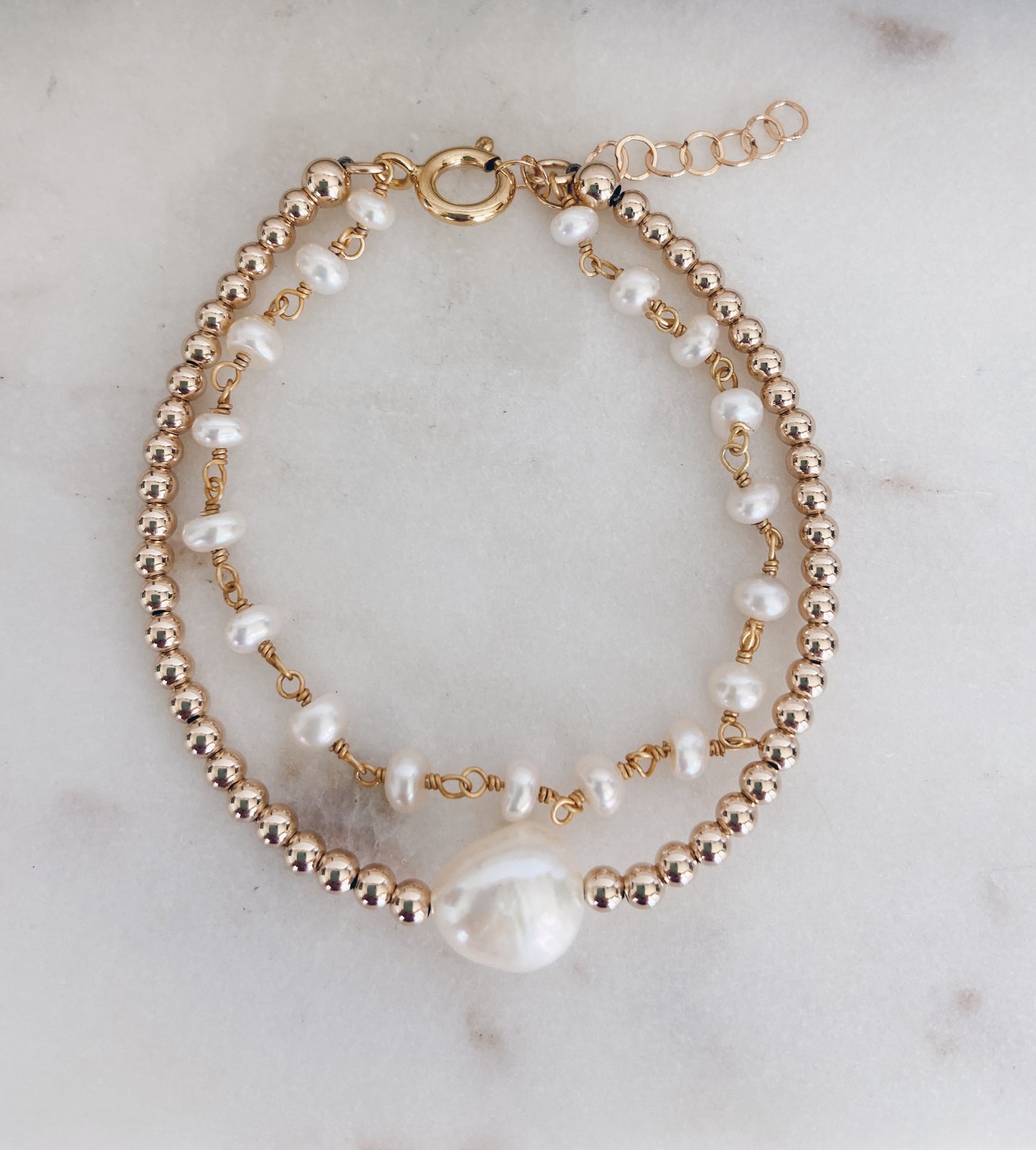 14k Gold Filled Beaded Baroque & Rosary Bracelet