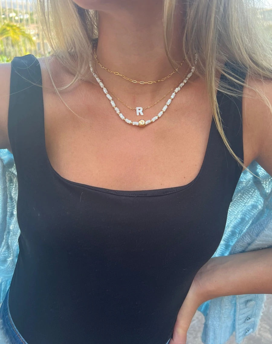 Pearl Disc & Hammered Cube Necklace