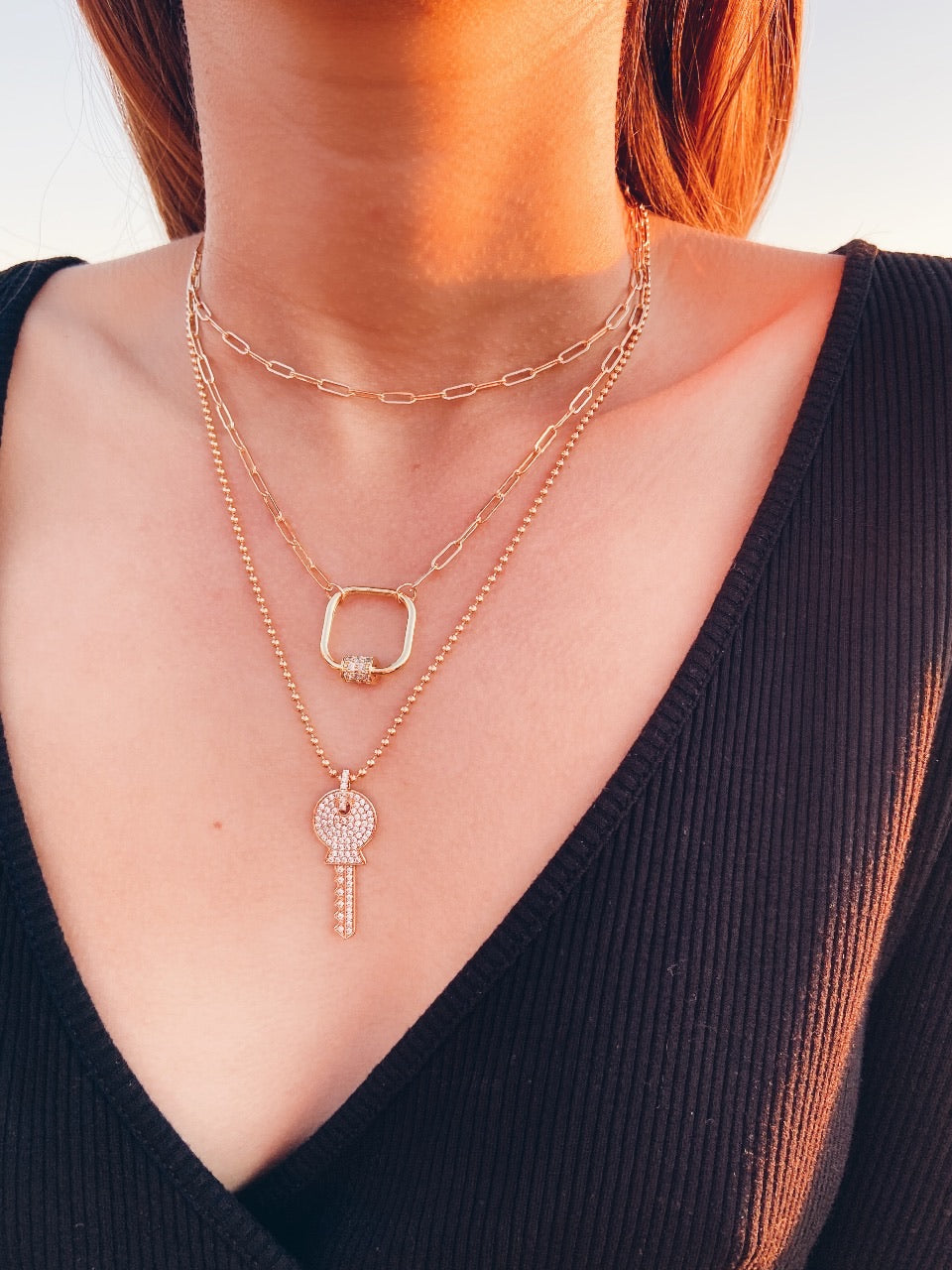 Beaded CZ Key Necklace