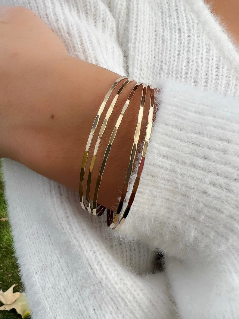 14k Gold Filled Hammered Bangle Bracelet