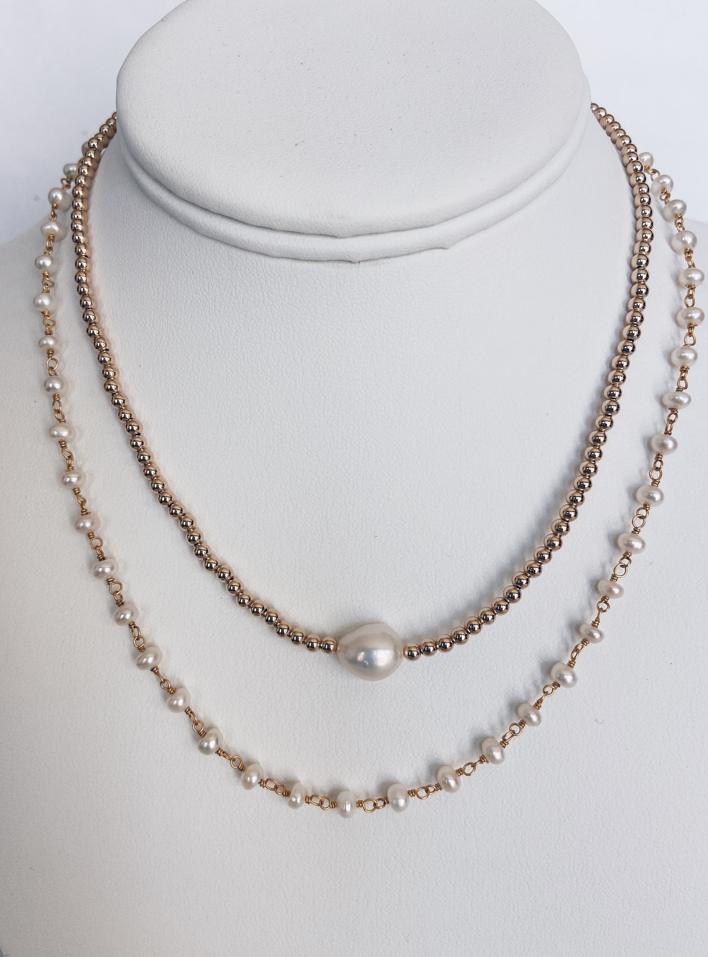 14k Gold Filled Beaded Baroque & Rosary Necklace