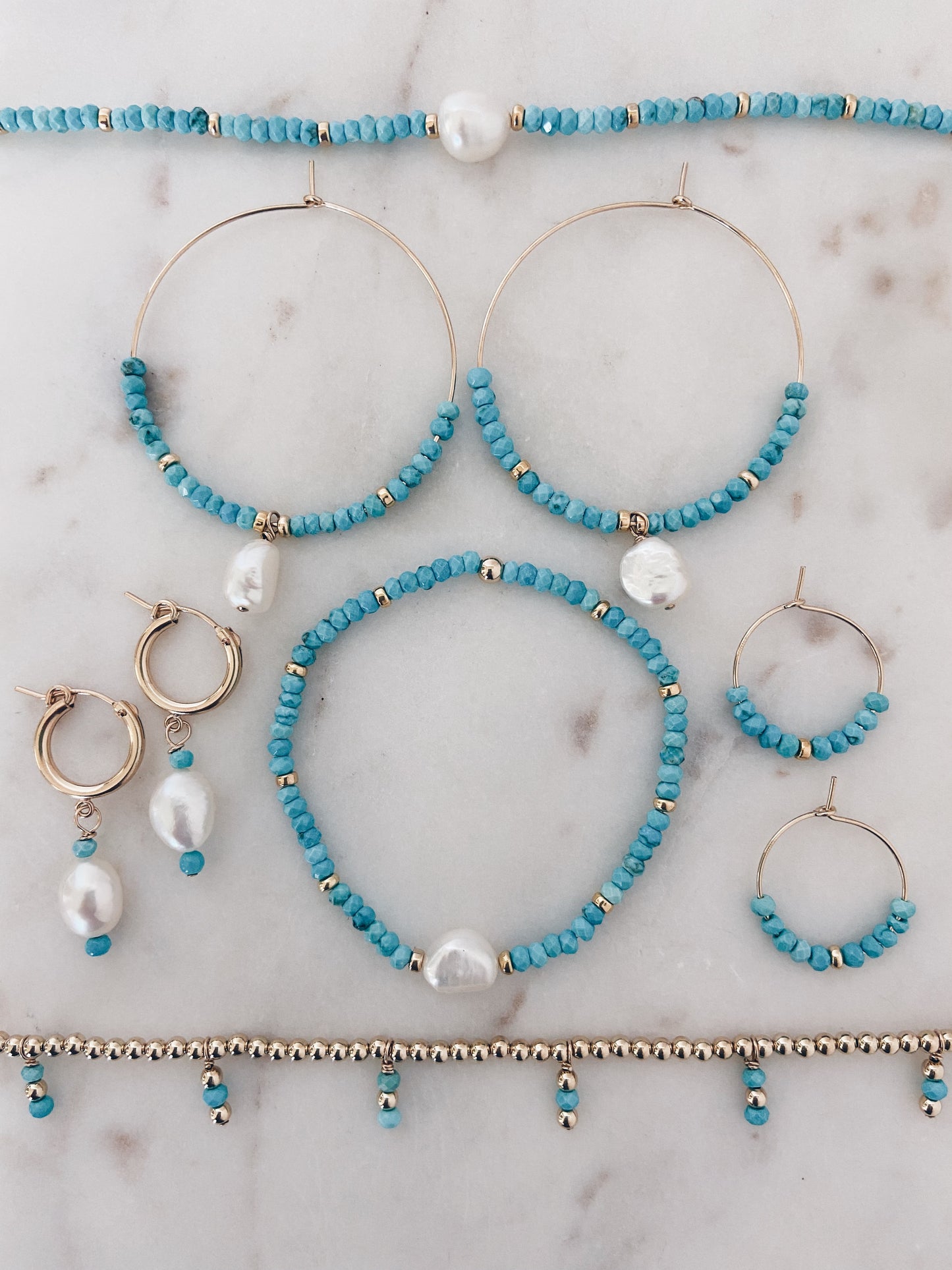Turquoise & Baroque Pearl Huggie Hoops