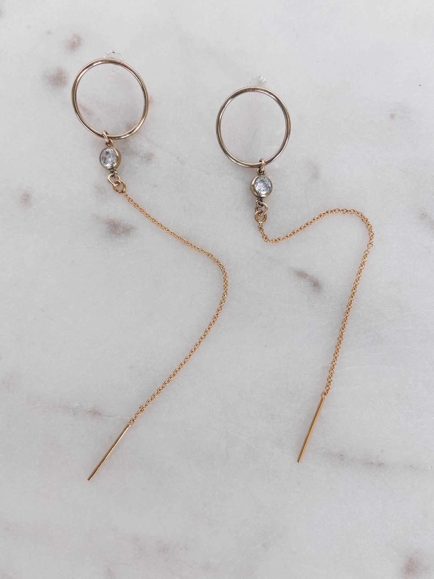 Circle CZ Threader Earrings