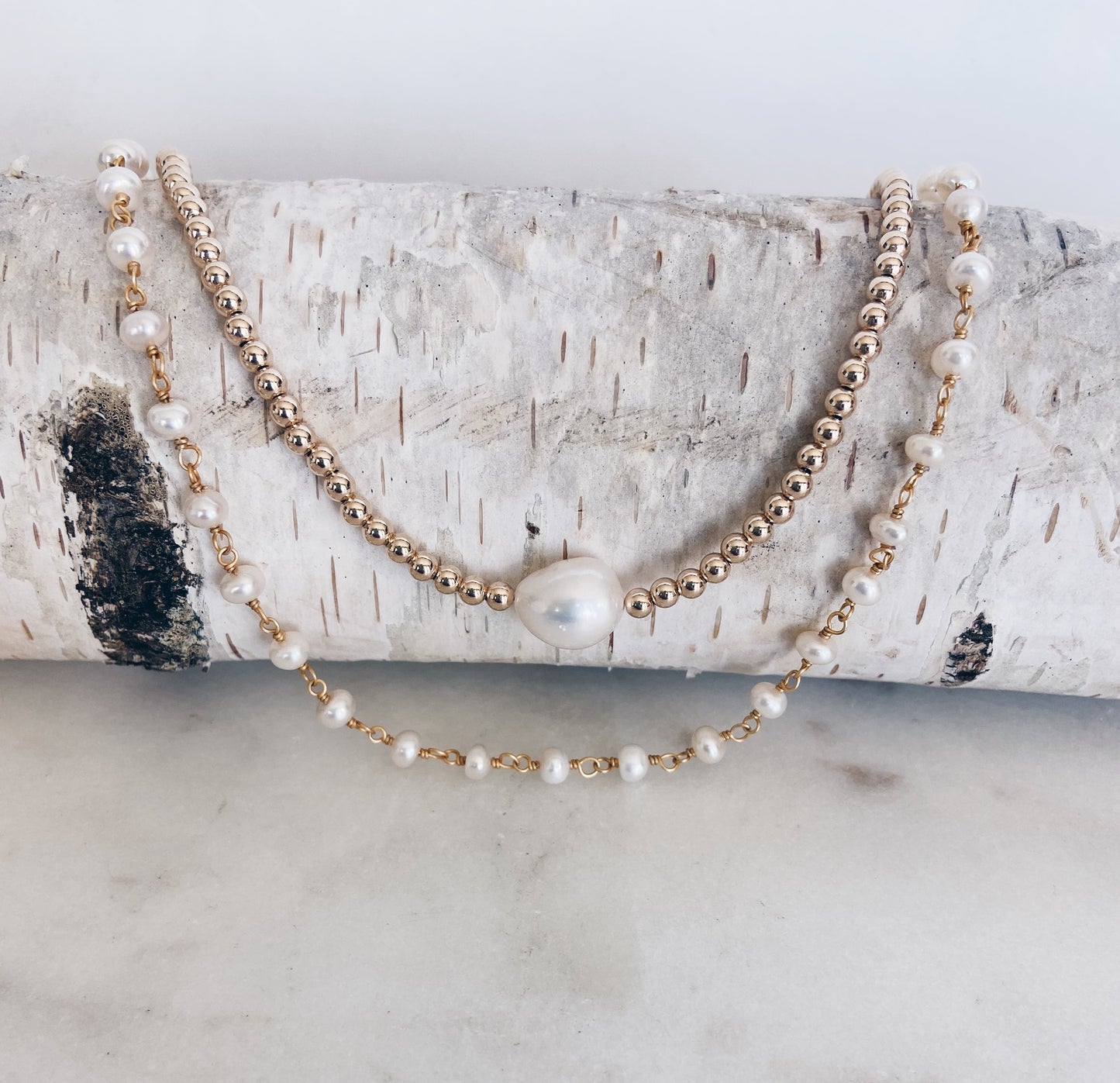 14k Gold Filled Beaded Baroque & Rosary Necklace