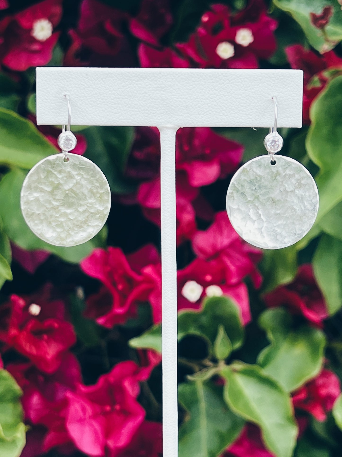Hammered Disc CZ Earrings